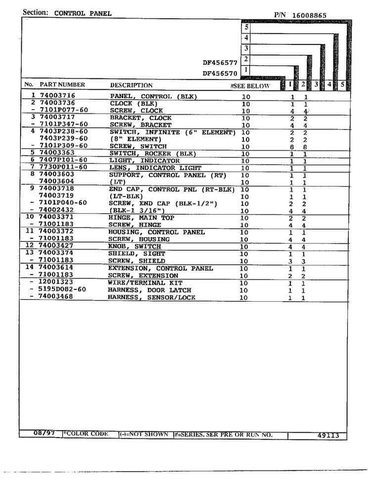 Control Panel Page 2 Diagram and Parts List for DF456570  Magic Chef Range
