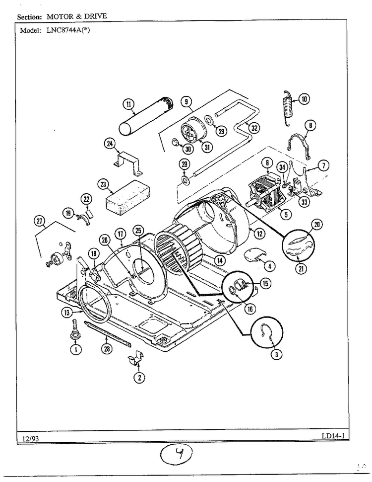 Motor And Drive Diagram and Parts List for 8744A  Norge Dryer