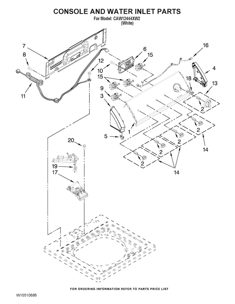 Console And Water Inlet Parts Diagram and Parts List for CAW12444XW2  Crosley Washer