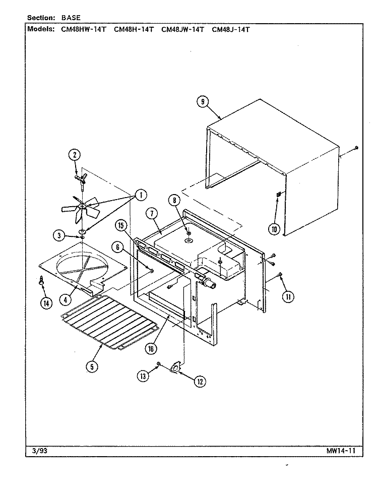 BASE Diagram and Parts List for CM48JW-14T  Magic Chef Microwave