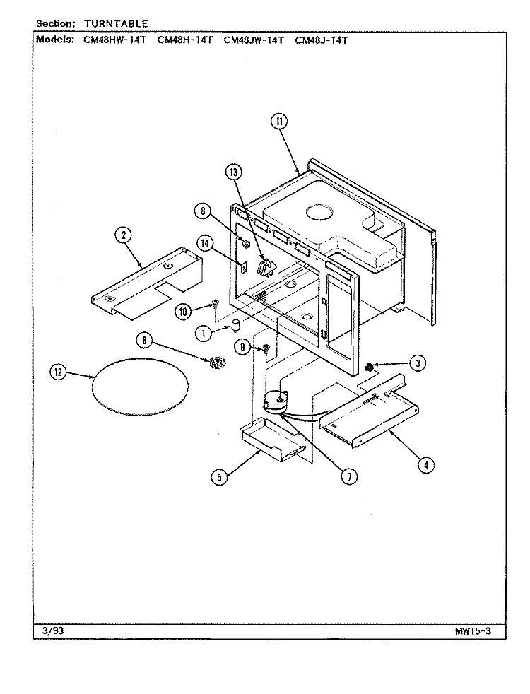 TURNTABLE Diagram and Parts List for CM48JW-14T  Magic Chef Microwave