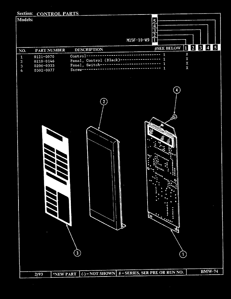 CONTROL PANEL Diagram and Parts List for M15F-10-W9  Magic Chef Microwave