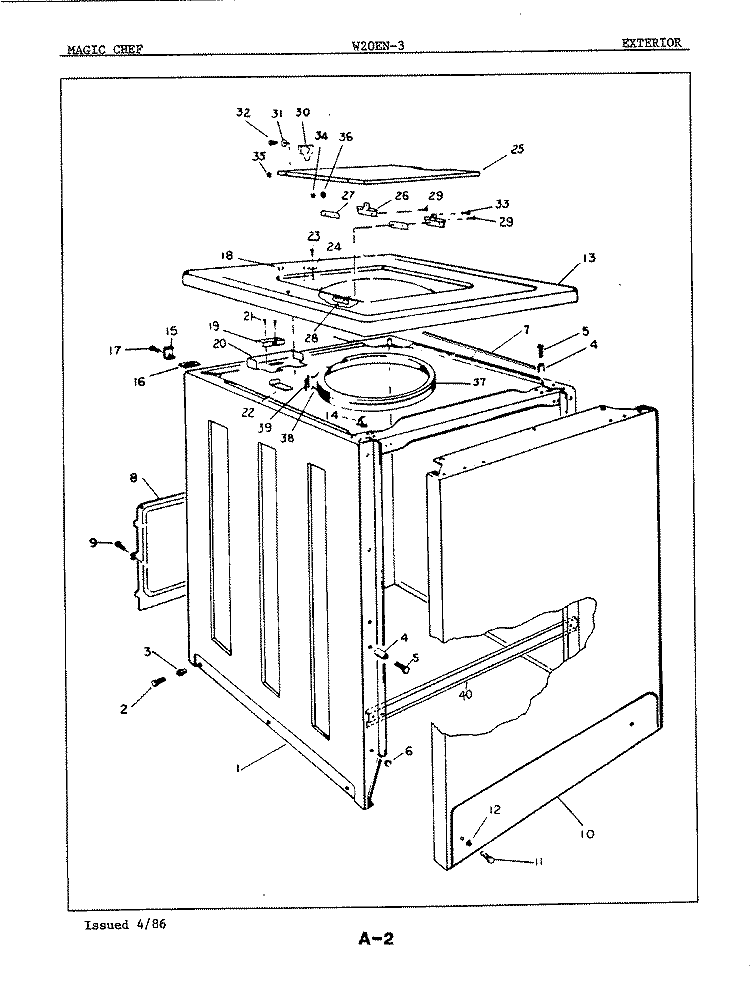 EXTERIOR Diagram and Parts List for W20EN3  Magic Chef Washer