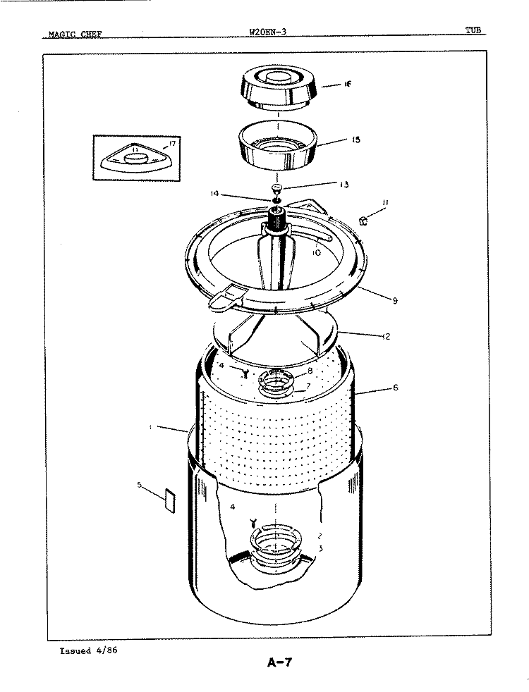 TUB Diagram and Parts List for W20EA3  Magic Chef Washer