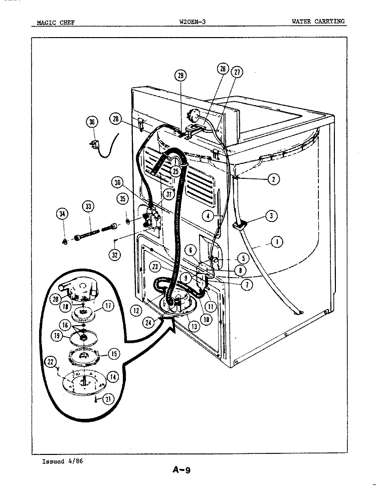 WATER CARRYING Diagram and Parts List for W20EA3  Magic Chef Washer
