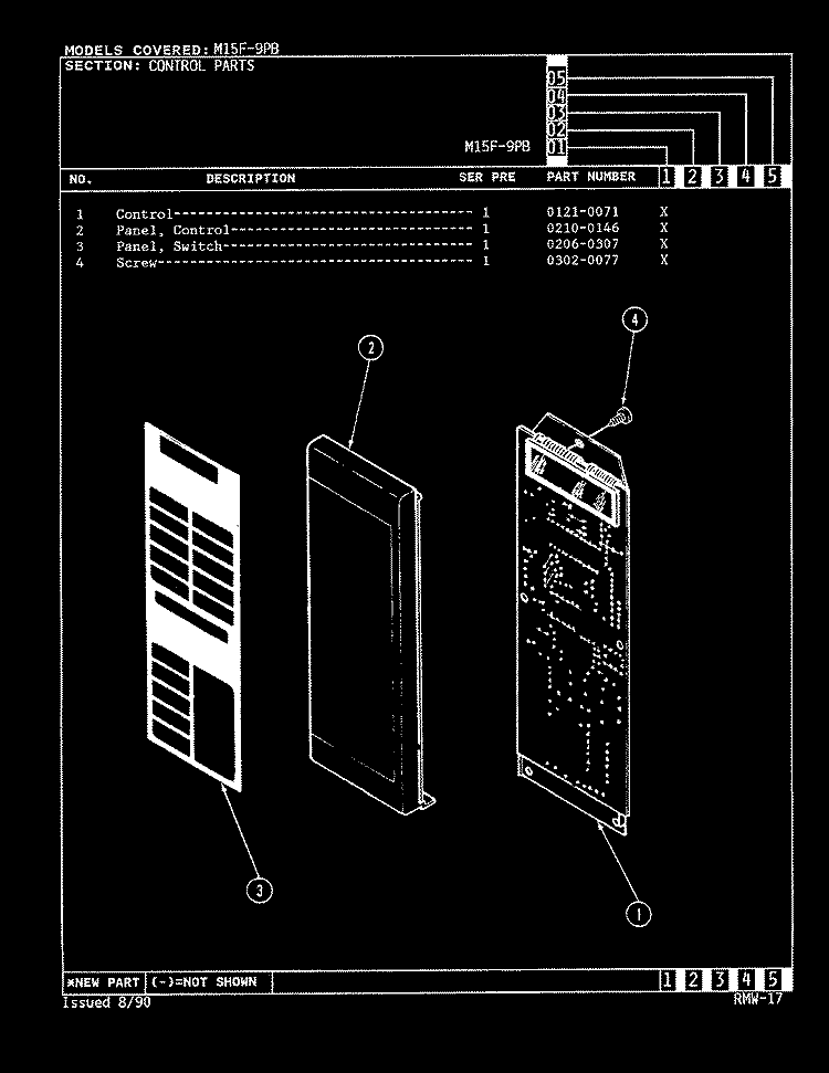 CONTROL PANEL Diagram and Parts List for M15F-9PB  Magic Chef Microwave