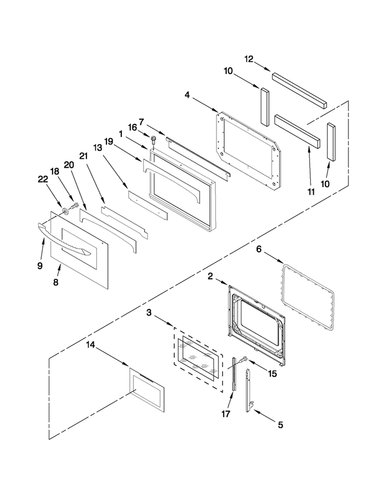 Oven Door Parts Diagram and Parts List for MEW6530DDB19  Maytag Wall Oven