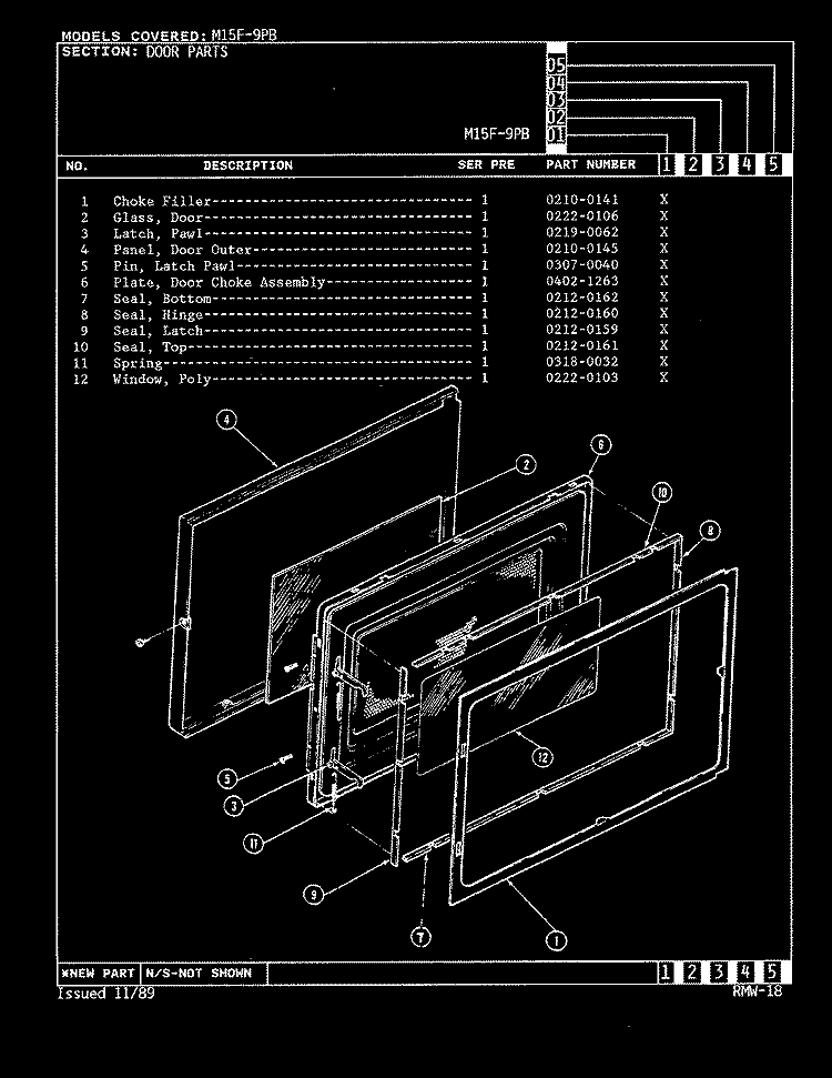 DOOR Diagram and Parts List for M15F-9PB  Magic Chef Microwave