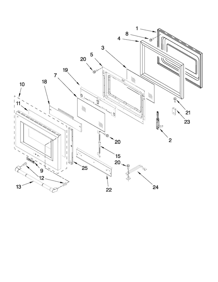 30" Oven Door Parts Diagram and Parts List for JGRP548WP01  Jenn-Air Range