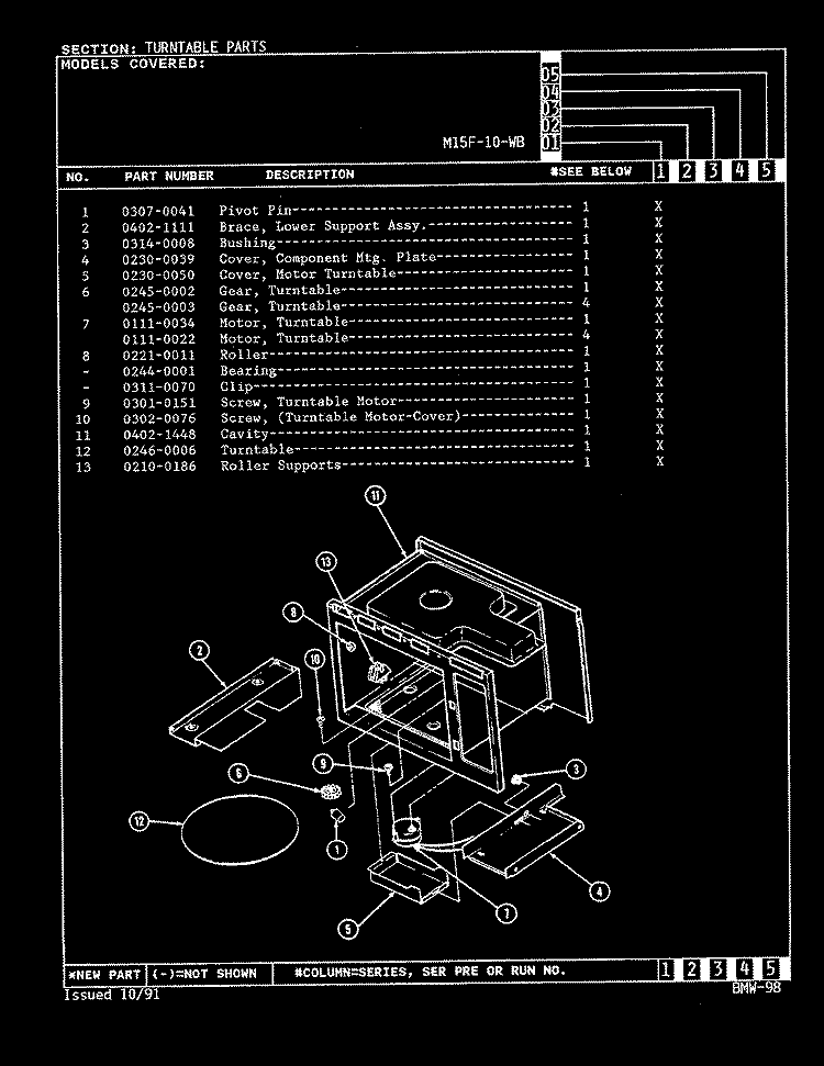 TURNTABLE Diagram and Parts List for M15F-10-WB  Magic Chef Microwave