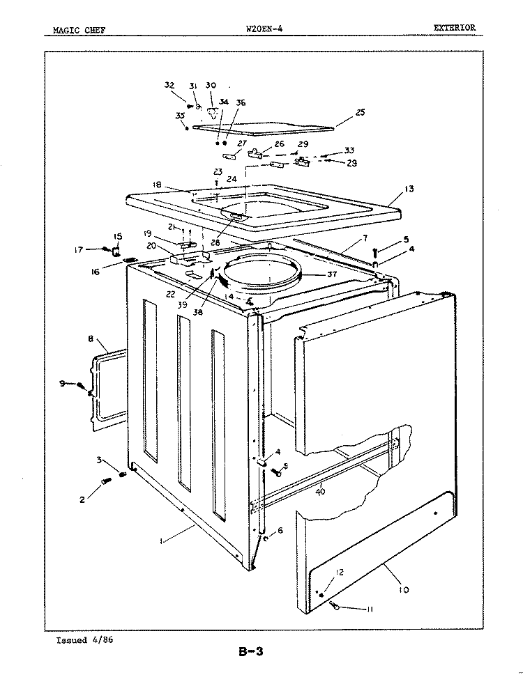 EXTERIOR Diagram and Parts List for W20EN4  Magic Chef Washer