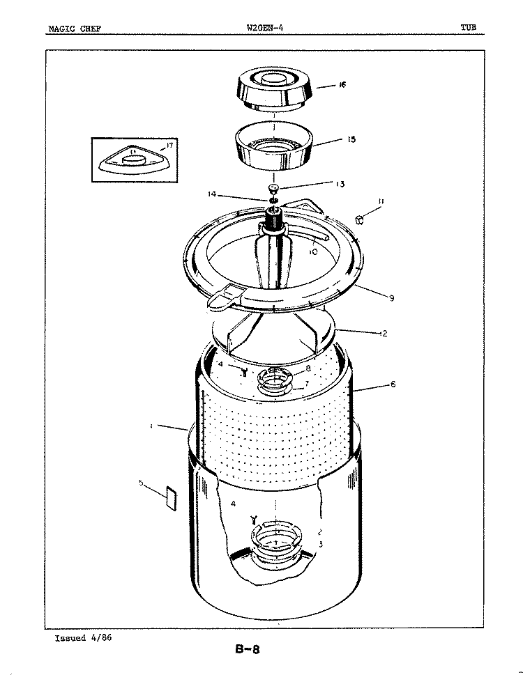 TUB Diagram and Parts List for W20EA4  Magic Chef Washer