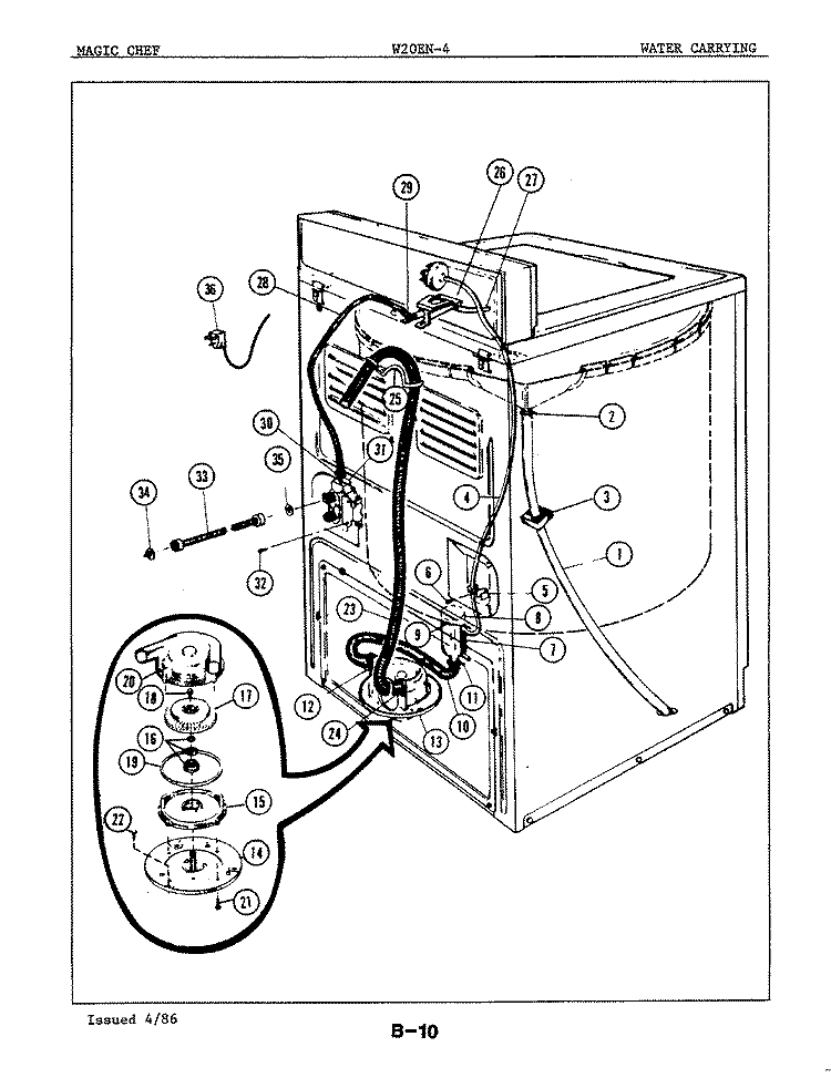WATER CARRYING Diagram and Parts List for W20EA4  Magic Chef Washer