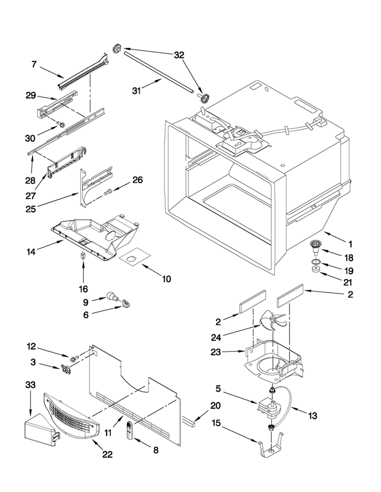 Freezer Liner Parts Diagram and Parts List for MFC2061KES10  Maytag Refrigerator