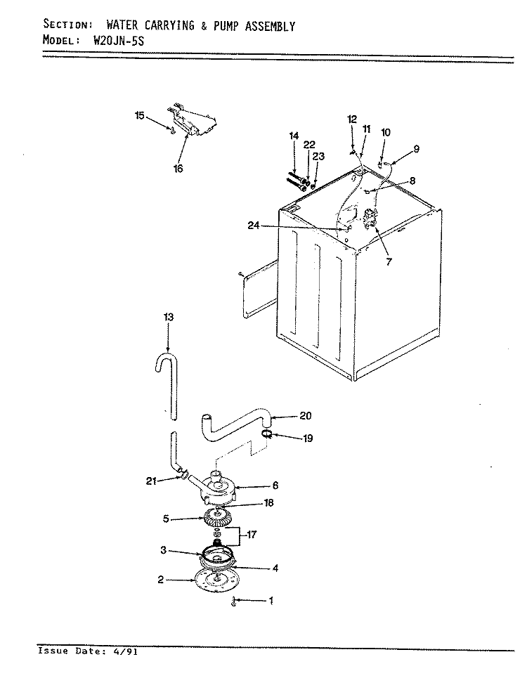 WATER CARRYING \ PUMP Diagram and Parts List for W20JA5S  Magic Chef Washer