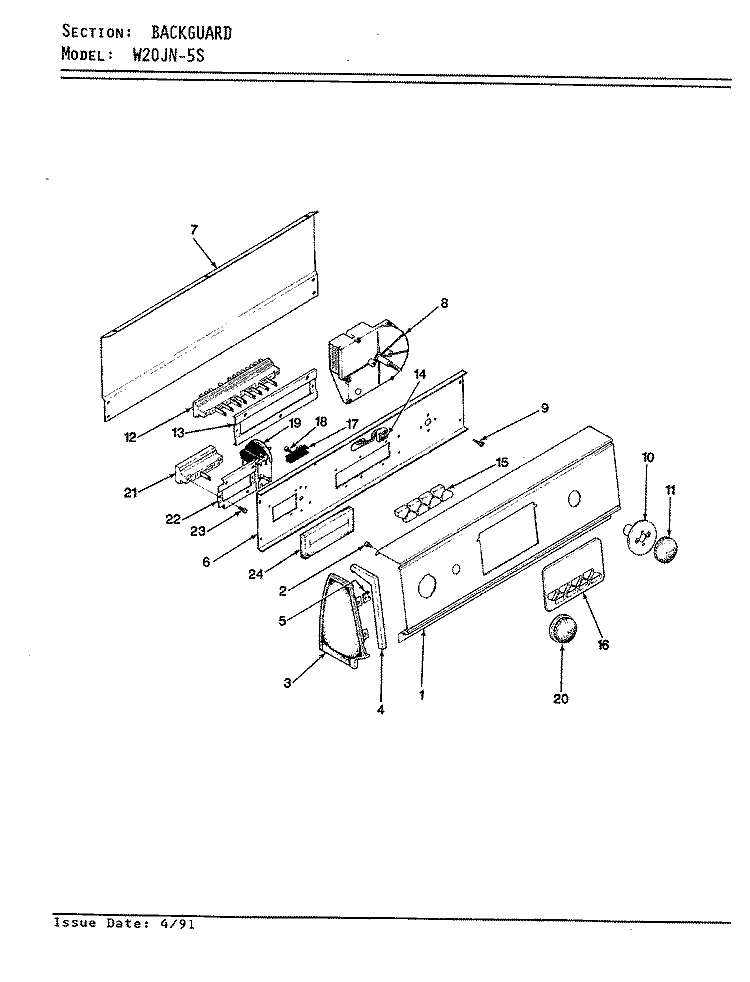 CONTROL PANEL Diagram and Parts List for W20JN5S  Magic Chef Washer
