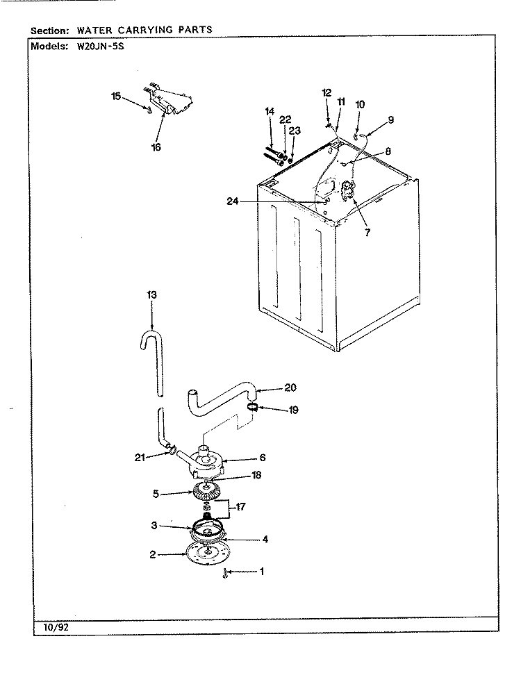 WATER CARRYING (REV. A - E) Diagram and Parts List for W20JA5S  Magic Chef Washer