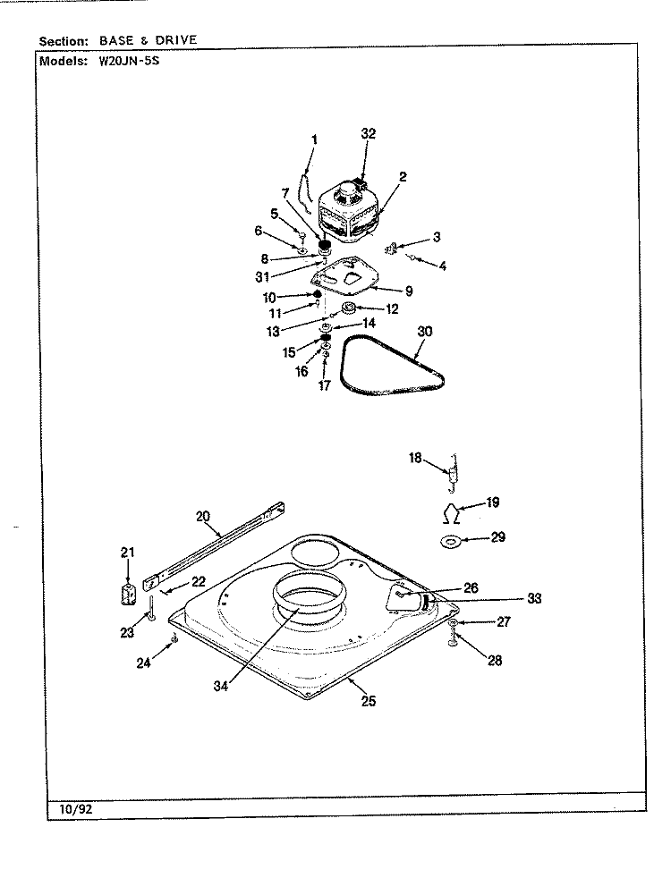 BASE & DRIVE (REV. A - E) Diagram and Parts List for W20JA5S  Magic Chef Washer