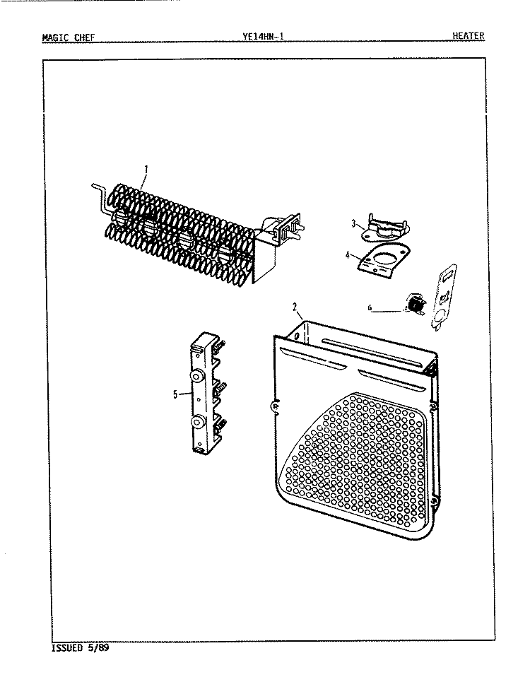 HEATER Diagram and Parts List for YE14HA1  Magic Chef Dryer
