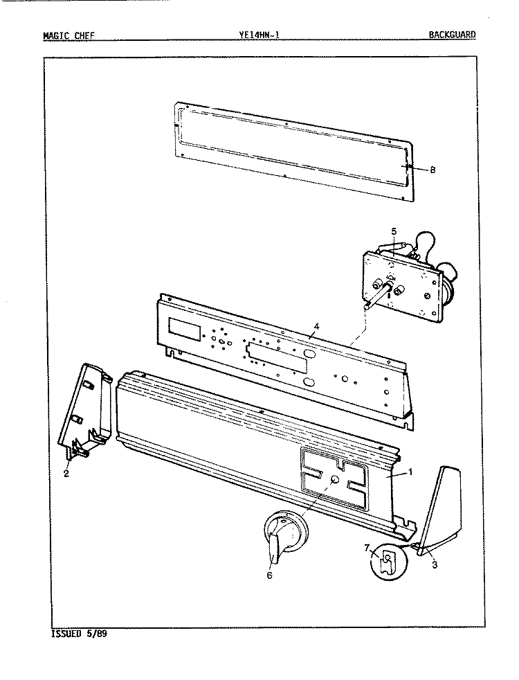 CONTROL PANEL Diagram and Parts List for YE14HA1  Magic Chef Dryer