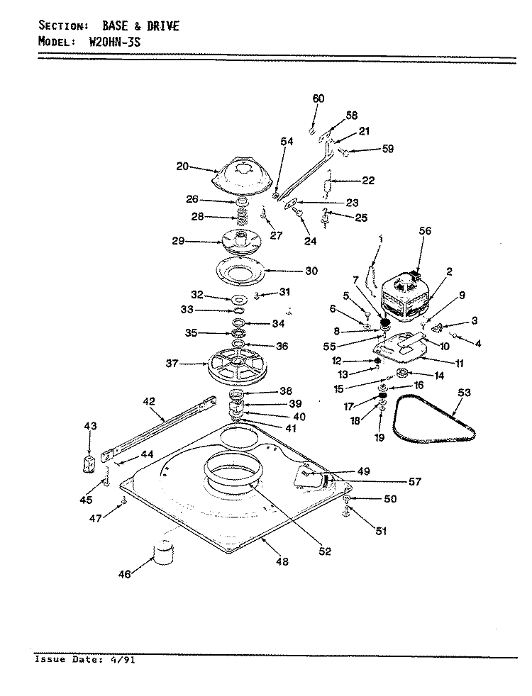 BASE & DRIVE Diagram and Parts List for W20HA3S  Magic Chef Washer