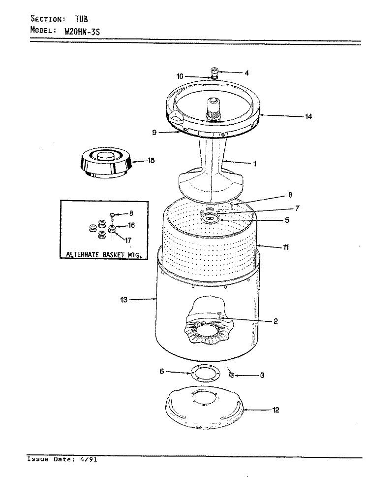TUB Diagram and Parts List for W20HA3S  Magic Chef Washer