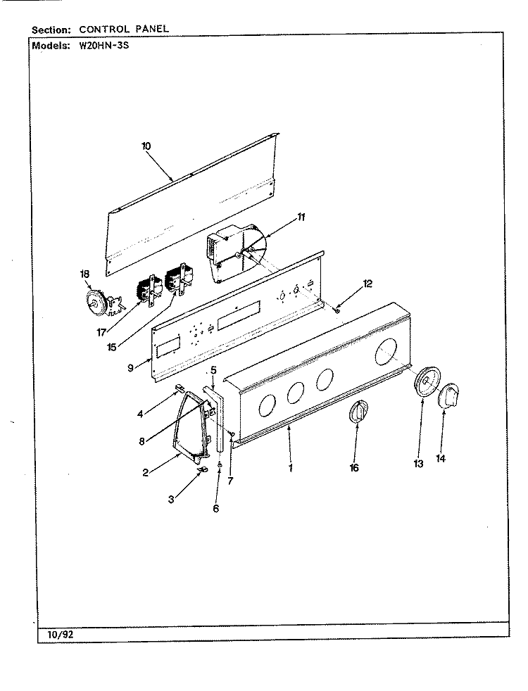 CONTROL PANEL (REV. A - E) (W20HN3S) Diagram and Parts List for W20HA3S  Magic Chef Washer