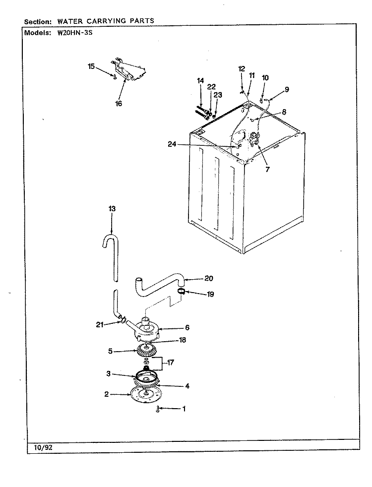 WATER CARRYING (W20HN3S) (REV. A - E) Diagram and Parts List for W20HA3S  Magic Chef Washer