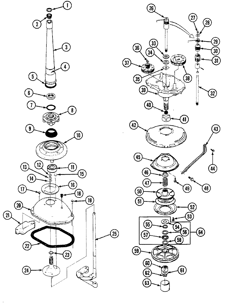 TRANSMISSION Diagram and Parts List for W20HV3S  Magic Chef Washer