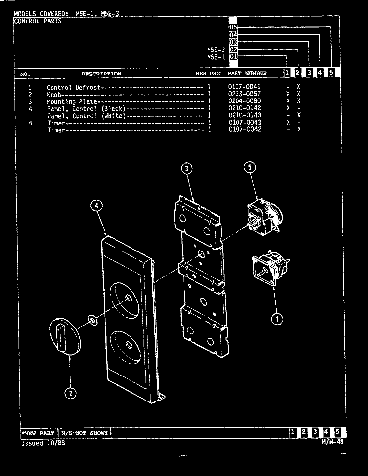 CONTROL PANEL (M5E - 3, M5E - 1) Diagram and Parts List for M5E-1  Magic Chef Microwave