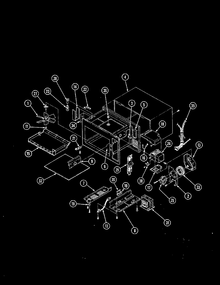 BASE & CAVITY Diagram and Parts List for M5E-10  Magic Chef Microwave