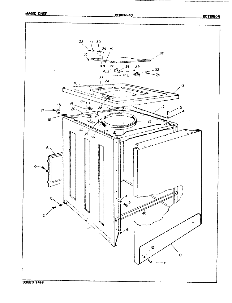 EXTERIOR Diagram and Parts List for W18FA1C  Magic Chef Washer