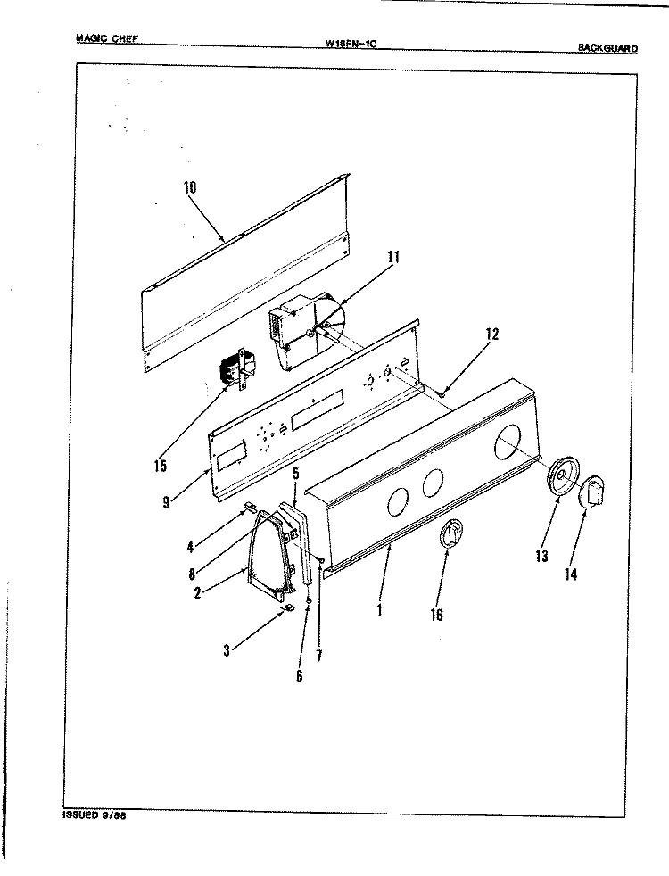 CONTROL PANEL Diagram and Parts List for W18FA1C  Magic Chef Washer