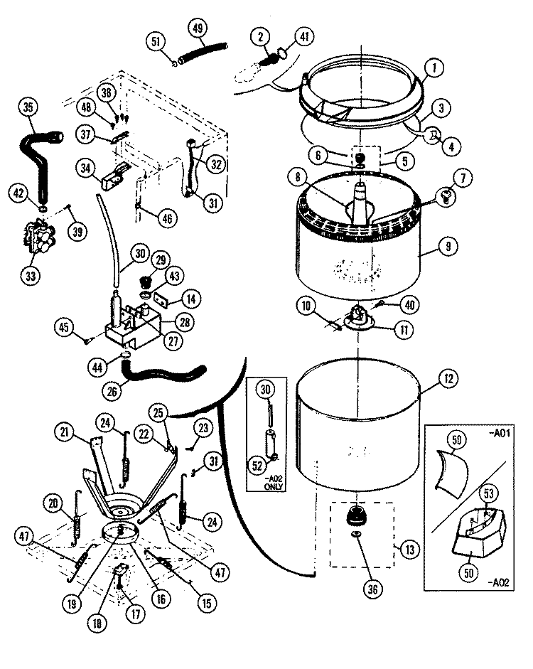 TUB Diagram and Parts List for SL10AN-A01  Maytag Washer Dryer Combo