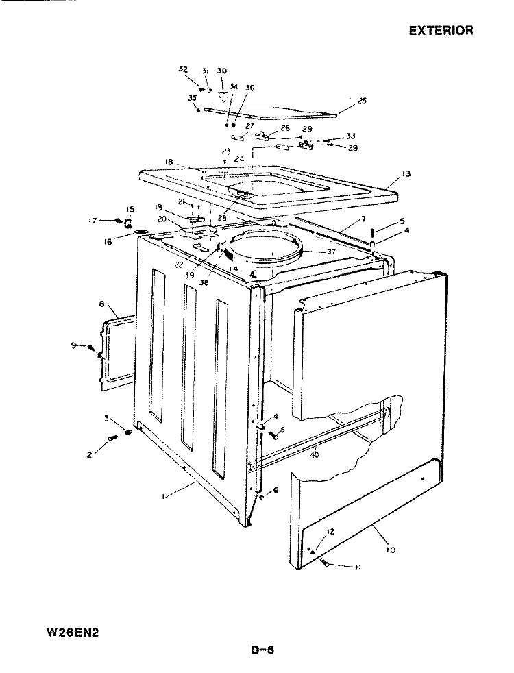 EXTERIOR Diagram and Parts List for W26EN2  Magic Chef Washer
