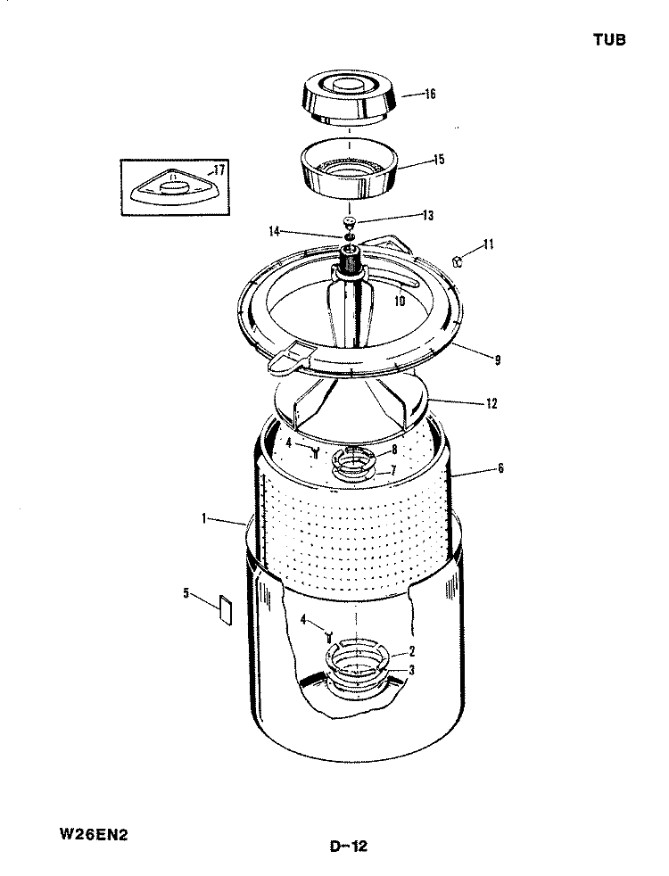 TUB Diagram and Parts List for W26EY2  Magic Chef Washer