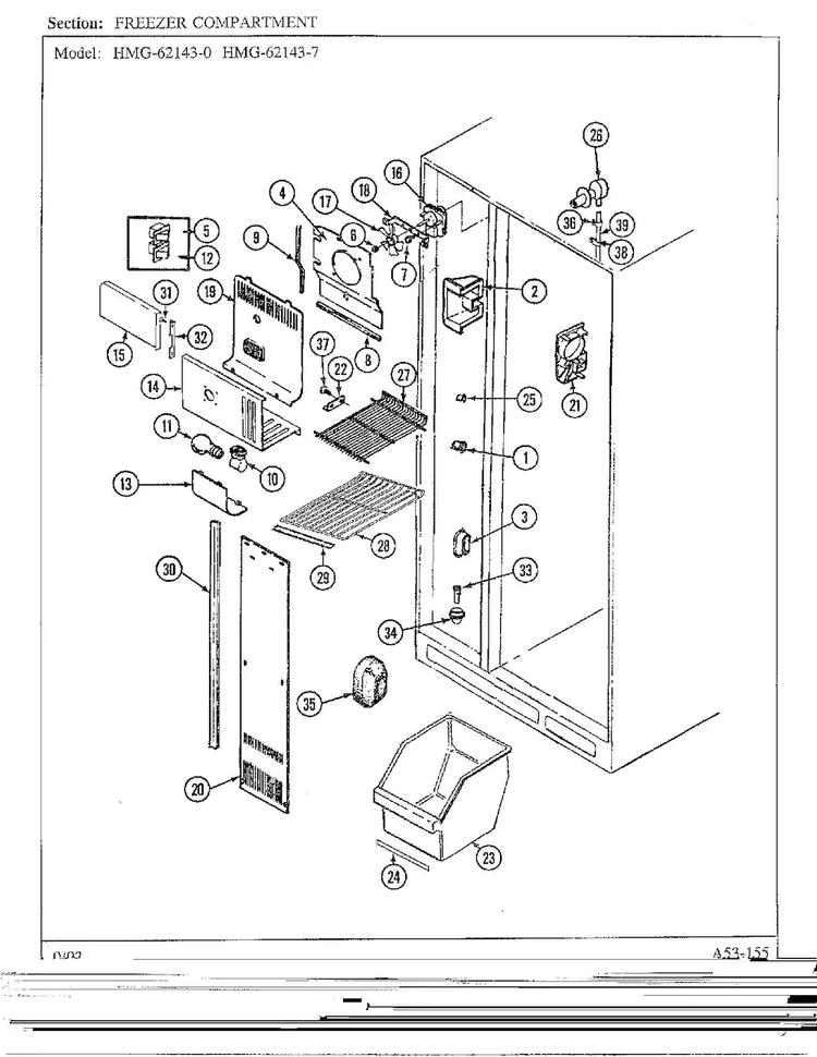 Freezer Compartment Diagram and Parts List for 62143-0A  Admiral Refrigerator