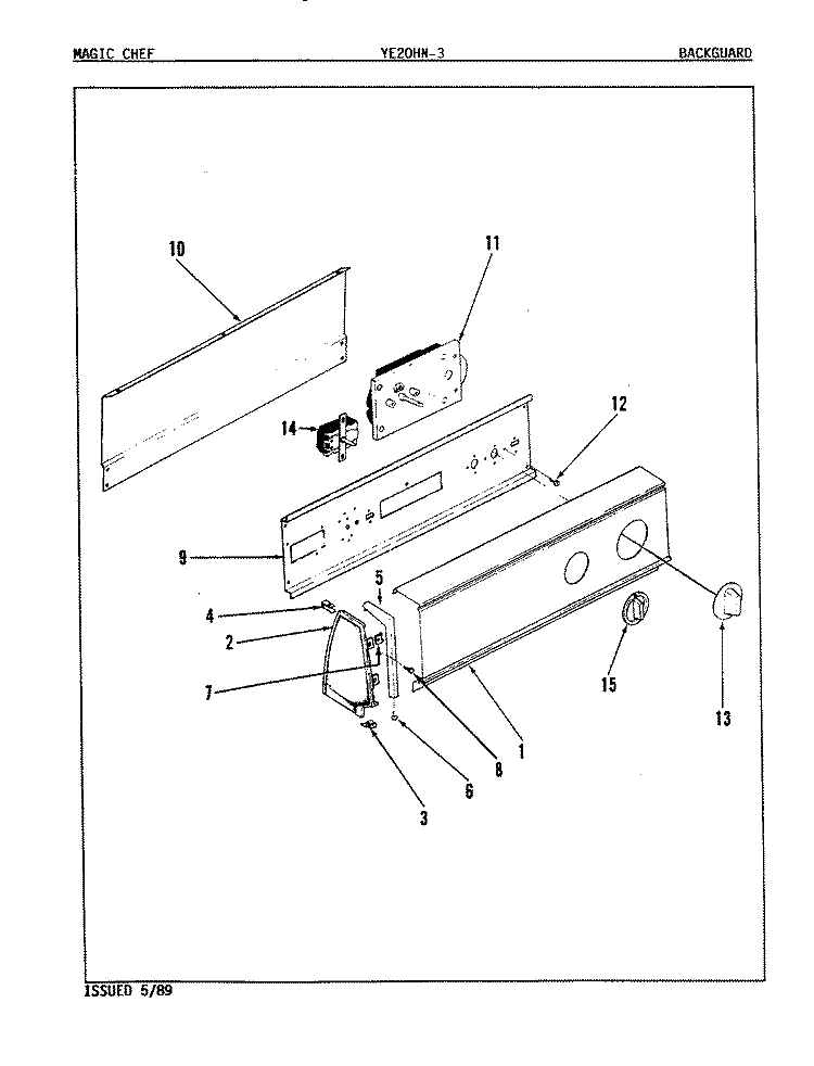 CONTROL PANEL (REV. A - D) Diagram and Parts List for YE20HA3  Magic Chef Dryer