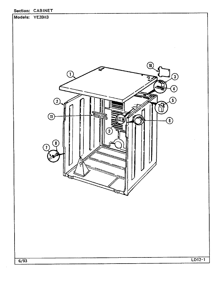 CABINET (REV. G - K / 10) Diagram and Parts List for YE20HN3  Magic Chef Dryer