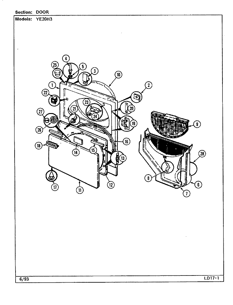DOOR (REV. G - K / 10) Diagram and Parts List for YE20HN3  Magic Chef Dryer