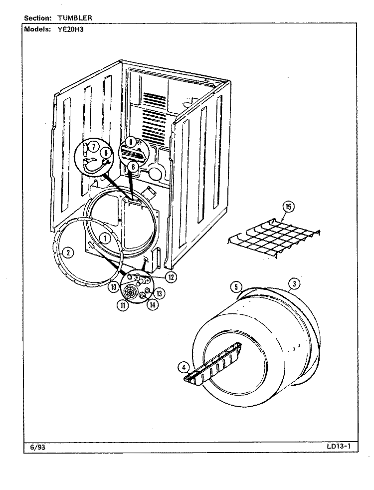 TUMBLER (REV. G - K / 10) Diagram and Parts List for YE20HA3  Magic Chef Dryer