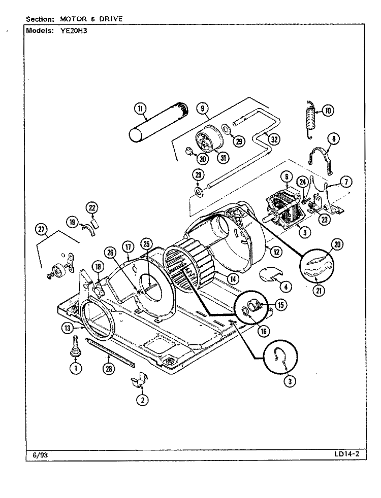 MOTOR & DRIVE (REV. G - K / 10) Diagram and Parts List for YE20HA3  Magic Chef Dryer
