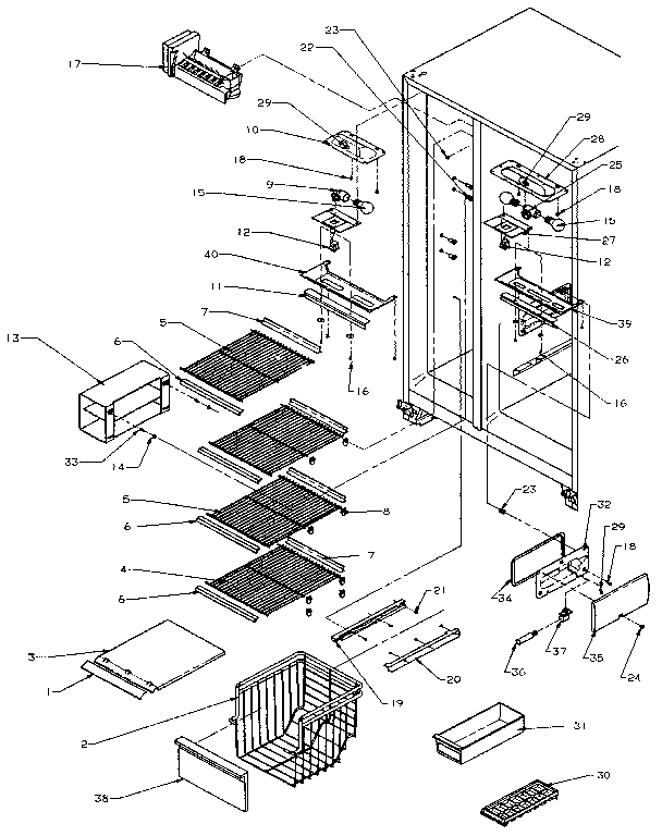 Freezer Shelving And Refrigerator Light Diagram and Parts List for SX22N-P1162703W  Amana Refrigerator