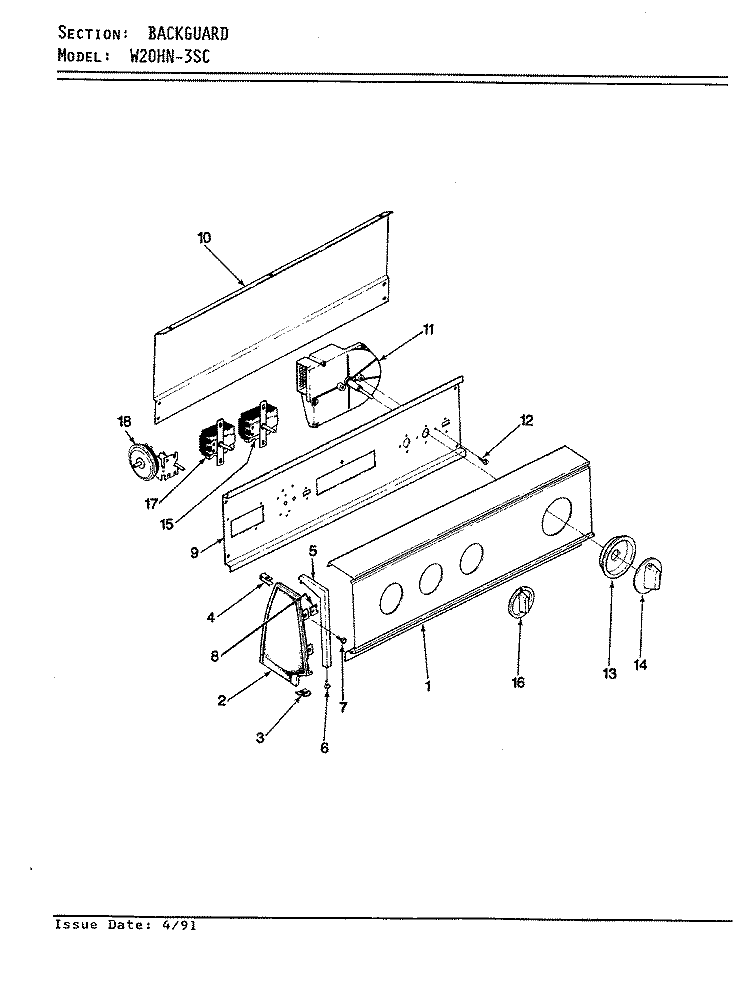 CONTROL PANEL Diagram and Parts List for W20HA3SC  Magic Chef Washer