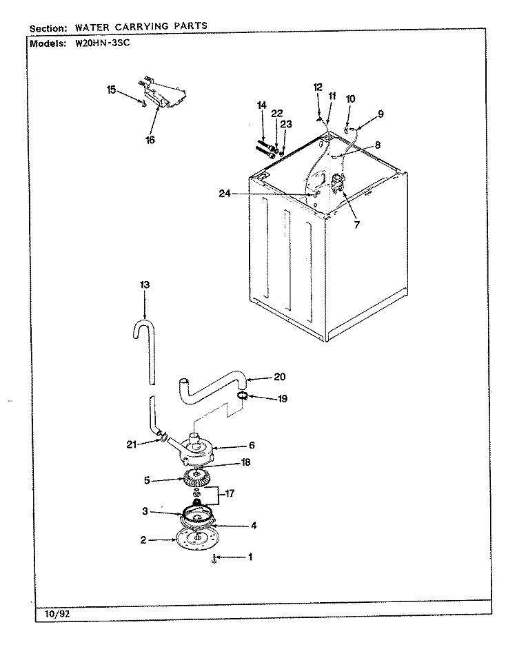 WATER CARRYING (REV. A - E) Diagram and Parts List for W20HA3SC  Magic Chef Washer