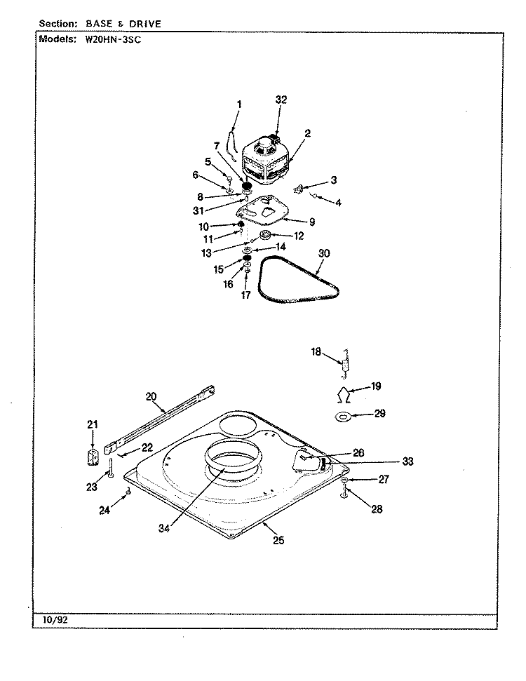 BASE & DRIVE (REV. A - E) Diagram and Parts List for W20HA3SC  Magic Chef Washer