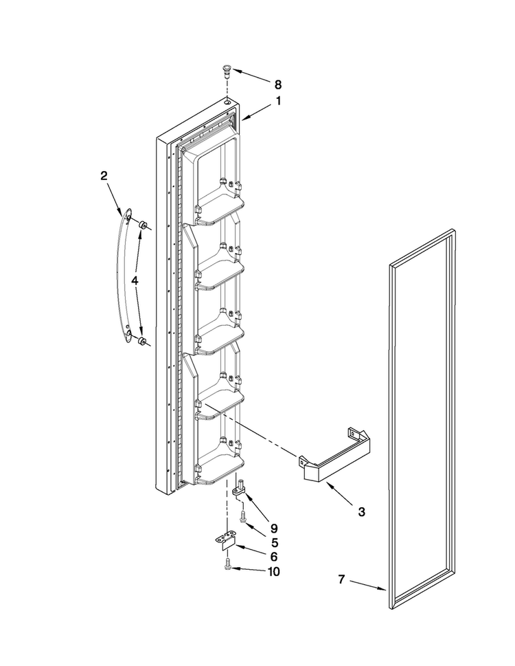 Freezer Door Parts Diagram and Parts List for MSB2554AEY02  Maytag Refrigerator