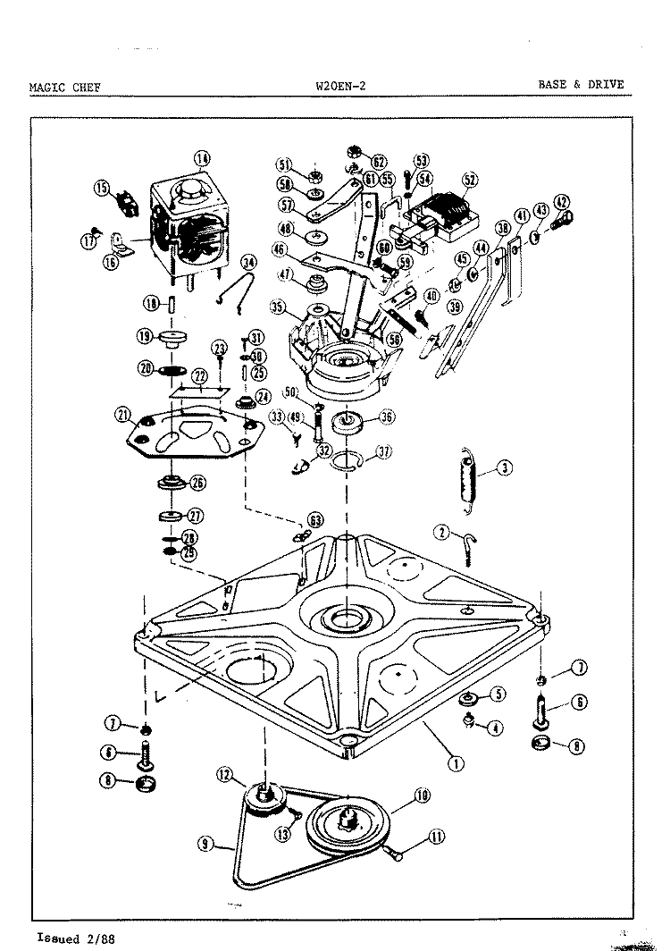 BASE & DRIVE Diagram and Parts List for W20EA2  Magic Chef Washer