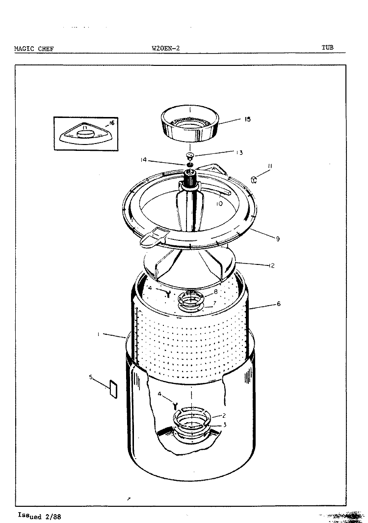 TUB Diagram and Parts List for W20EA2  Magic Chef Washer