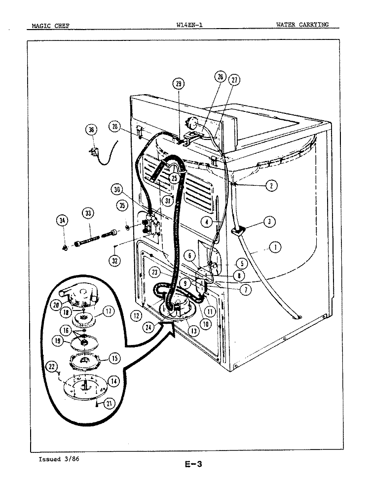 WATER CARRYING Diagram and Parts List for W14EA1  Magic Chef Washer